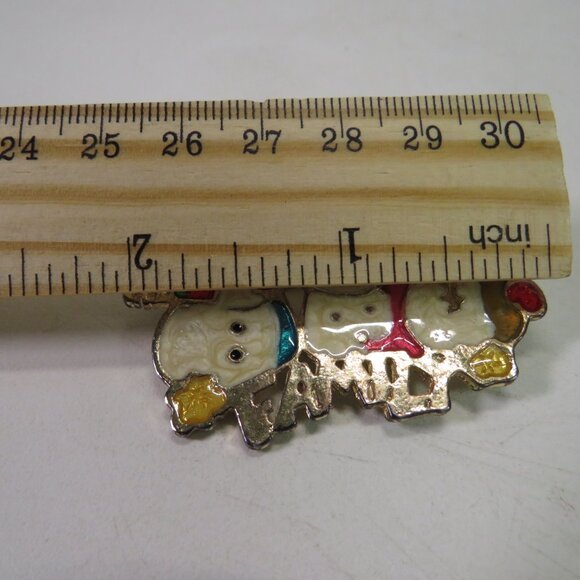 Vintage Enamel Snowman Family Winter Holiday Brooch Lapel Pin - Picture 7 of 10